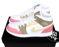 Nike Air Jordan 1 Mid Pastel Grind Green Pink GS UK 6 US 7 EUR 40 DJ0338-100 New