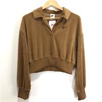Nike Velour Crop Polo Jumper Womens UK 8 XS Waffle Velvet Feel Oversized Brown - XS Regular
