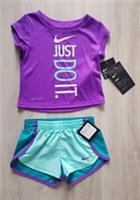 NIKE girls 12 months TROPICAL TWIST SET green PURPLE summer T-SHIRT & SHORTS