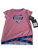 NIKE Dri-Fit Girls Pink Tee Top Hyper Blue Heart Shaped Logo Age 24 Months BNWT