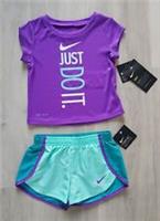 NIKE girls 18 months TROPICAL TWIST SET green PURPLE summer T-SHIRT & SHORTS