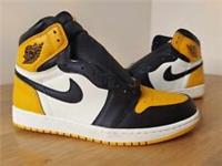 Nike Air Jordan 1 Retro High OG Taxi Yellow toe Mens Basketball Trainers UK 9.5