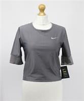 NIKE DRI FIT GEM CROPPED WOMENS TOP UK L GUNSMOKE GREY RRP £80 H AJ2773-036 - L Regular