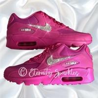 Customised Hot Pink Crystal Bling GENUINE NIKE AIR MAX 90 Ladies Girls Trainers