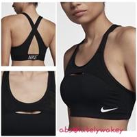Nike Classic Swoosh Modern Women's Medium Support Sports Bra Black DRI-FIT - XL REGULAR