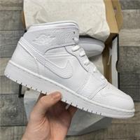 NIKE TRAINERS AIR JORDAN 1 MID GS TRIPLE WHITE SIZE UK4 US4.5Y EUR36.5