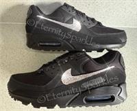 Customised Black Leather Crystal Sparkle Nike Air Max 90 Ladies Trainers BNIB