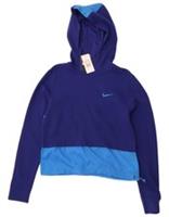 NIKE Womens Hoodie Jumper UK 10 Small Blue Colourblock Cotton BE18 - S Regular