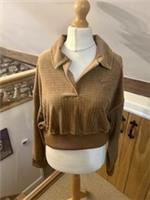 Nike Velour Polo Ale Brown Ironstone Cropped Oversized Top Size Small BNWT - S Regular