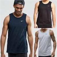 Nike Mens Vest Embroidered Grey Swoosh Athletic Gym Training Tank Summer Top - L Regular