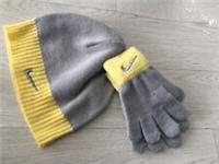 Nike Kids Knit Hat & Gloves Set (Grey/Yellow) - L/XL - New ~ NWC170792