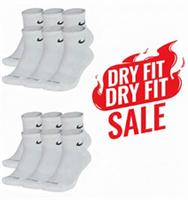 MENS/WOMENS NIKE CREW SOCKS*DRY FIT* 3/6 PAIR PACK - CREW ANKLE WHITE - 38-42/5-8 (M)- 6 PAIR PACK Regular
