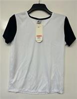 NIKE Dri-Fit Womens White & Black Short Sleeve V Neck T-Shirt Size Large 12-14