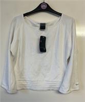 Nike Womens White Round Neck Cropped Pullover Cotton Blend Top & Logo Size Large