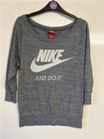Nike Womens Grey Front Print 3/4 Length Sleeve Scoop Neck T-Shirt Size Small