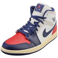 Nike Air Jordan 1 Mid Mens Fashion Trainers in White Blue Red - 8 UK