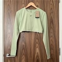 Nike Pro Training Light Green Cross Back Dri-Fit Long Sleeve Crop Top L NEW