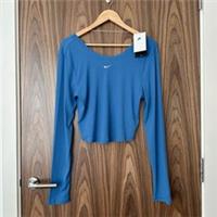 Nike Blue Ribbed Long Sleeve Scoop Back Cropped Top Large NEW BNWT - L Regular