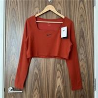 Nike Burnt Orange Long Sleeve Square Neck Swoosh Logo Crop Top XL NEW - XL Regular