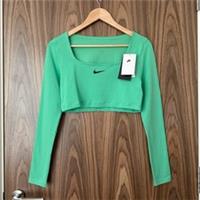 Nike Green Long Sleeve Square Neck Swoosh Logo Crop Top M NEW - M Regular
