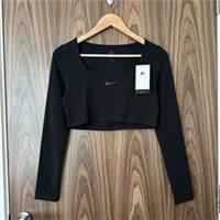 Nike Black Long Sleeve Square Neck Swoosh Logo Crop Top M NEW - M Regular