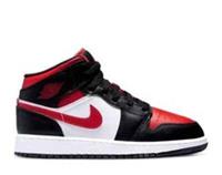 Nike Air Jordan 1 Mid Older Kids UK4 EU 36.5 Black Red White Trainers 554725-079