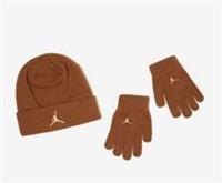 Nike Jordan Jumpman Hat & Gloves Gold Logo 2-Piece Winter Set Brown Beanie
