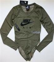 NIKE AIR MESH SHEER LONG SLEEVE LOGO BODYSUIT TOP - OLIVE BV4664-222 WOMEN XS - XS Regular