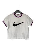 Nike Womens White Purple Tight Fit Cropped Cotton T Shirt UK 14 (L) - L Regular