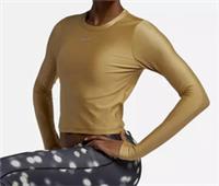 NIKE POWER SPEED RUNNING LONG SLEEVE CROP TOP - METALLIC GOLD AR1942-723 WOMEN L - L Regular