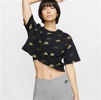NIKE SPORTSWEAR GOLD LOGO PRINT SHORT SLEEVE CROP TOP BLACK BV5015-010 WOMEN S - S Regular