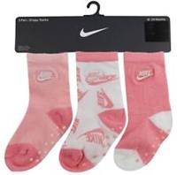 Nike Baby Girls Socks 3 Pairs Grip Grippy Size 6 to 24 Months Pink White BNWT