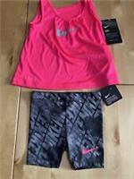 Girls Sz 12 Mo Nike Dri Fit Tank Top/Short Outfit 2 Piece Set Pink/Gray