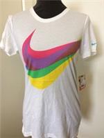 Nike Women's T-Shirt Swoosh Through Cotton Top UK XS 459584-100 (NN) - XS Regular