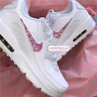 Crystal Nike Air Max 90's in White with Personalised Swarovski Pink Crystals ♡