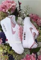 Crystal Princess Nike Air Max 90 in White with Pink Crystals and Silk Laces £