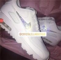 Air Max 90's in White with Dazzling Sparkling Crystals on the Nike Tick Logos ?