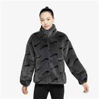 NIKE FAUX FUR AOP PLUSH COAT JACKET SWOOSH SIZE SMALL UK 8-10 GREY DQ6842-070 - S Regular