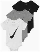Nike 3 Pack Vest Baby Unisex Size 6-12 Months 3 BODY SUIT WHITE GREY BLACK