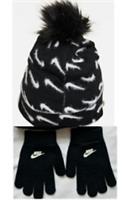 NIKE Kids Unisex Boy/Girls Nike Stylish Snow Beanie Hat And Gloves Set AGE 10-14
