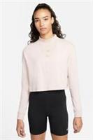 Nike Crop Top Long Sleeve Women's Medium Pink Relaxed Fit Embroidered Necklace - M Regular
