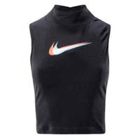 Nike Tank Crop Top Womens XL Black Sleeveless Breathable Swoosh Gym Clubwear - XL Regular