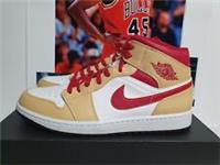 Nike Air Jordan 1 Mid Light Curry Cardinal Red Mens UK 9 EUR 44 (554724 201)