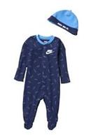 Nike Baby 6 - 9 Months Coverall Hat 2 Piece Set ALLOVER LOGO blue boy girl