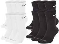 Nike Everyday Dri-Fit 6 Pairs Black White Crew Socks Cushioned Gym Sports Socks - M UK 5-8 EU 38-42 Regular
