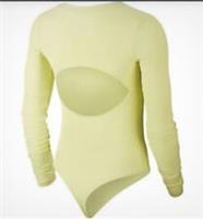 Nike Bodysuit Ribbed Long Sleeve Gold Trim Open Back Green cj5276 367 - XS - XS Regular