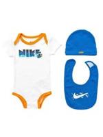 NIKE Baby 3-Piece Set, Bodysuit, Beanie, Bib White Blue Unisex Baby Girl Boy 6-1