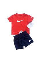 Nike baby boy Red Tick T Shirt Blue Shorts 2pc Set size 6 9 12 months NWT