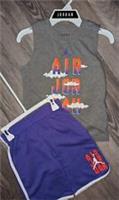 Boys Jordan Nike Air Shorts T-shirt Set Baseball Age 6-7 Years Purple Grey New