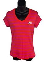 BNWT NIKE PINK ORANGE T-SHIRT AGE 14-16YEARS LARGE GIRLS STRIPED TOP VNECK 168CM
